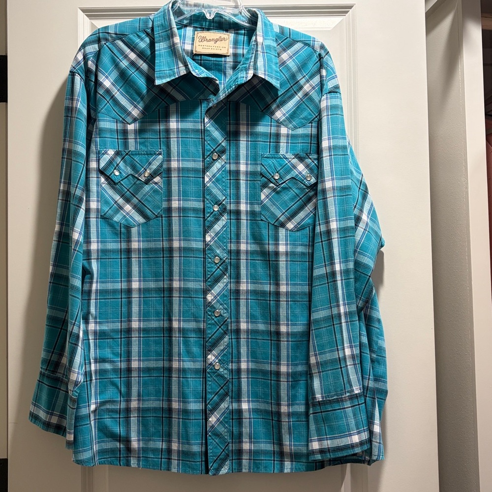 Wrangler Teal Plaid Snap-Front Western Shirt 2XL